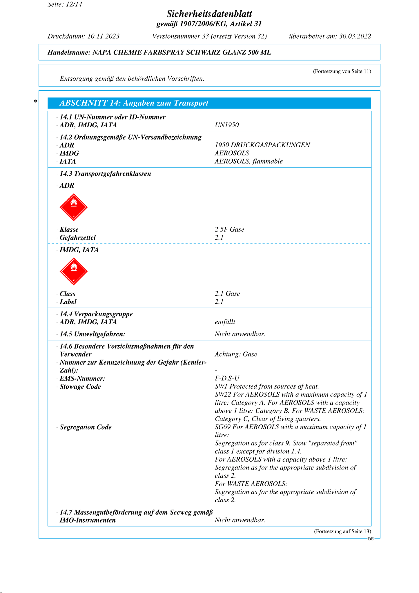 Farbspray Schwarz Glanz 500ML