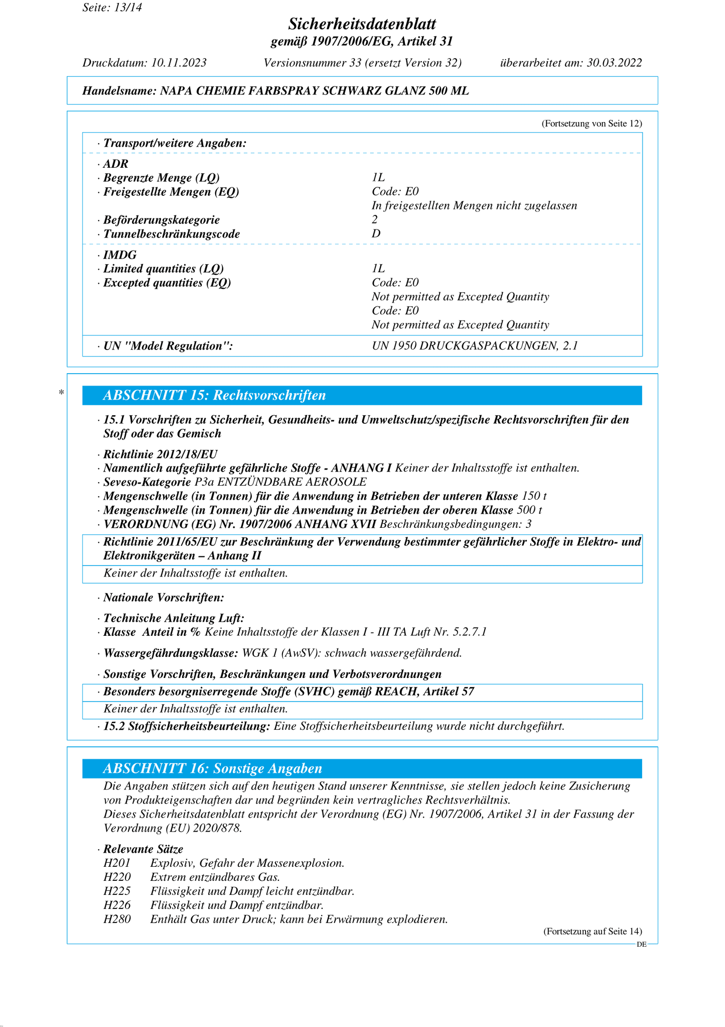 Farbspray Schwarz Glanz 500ML