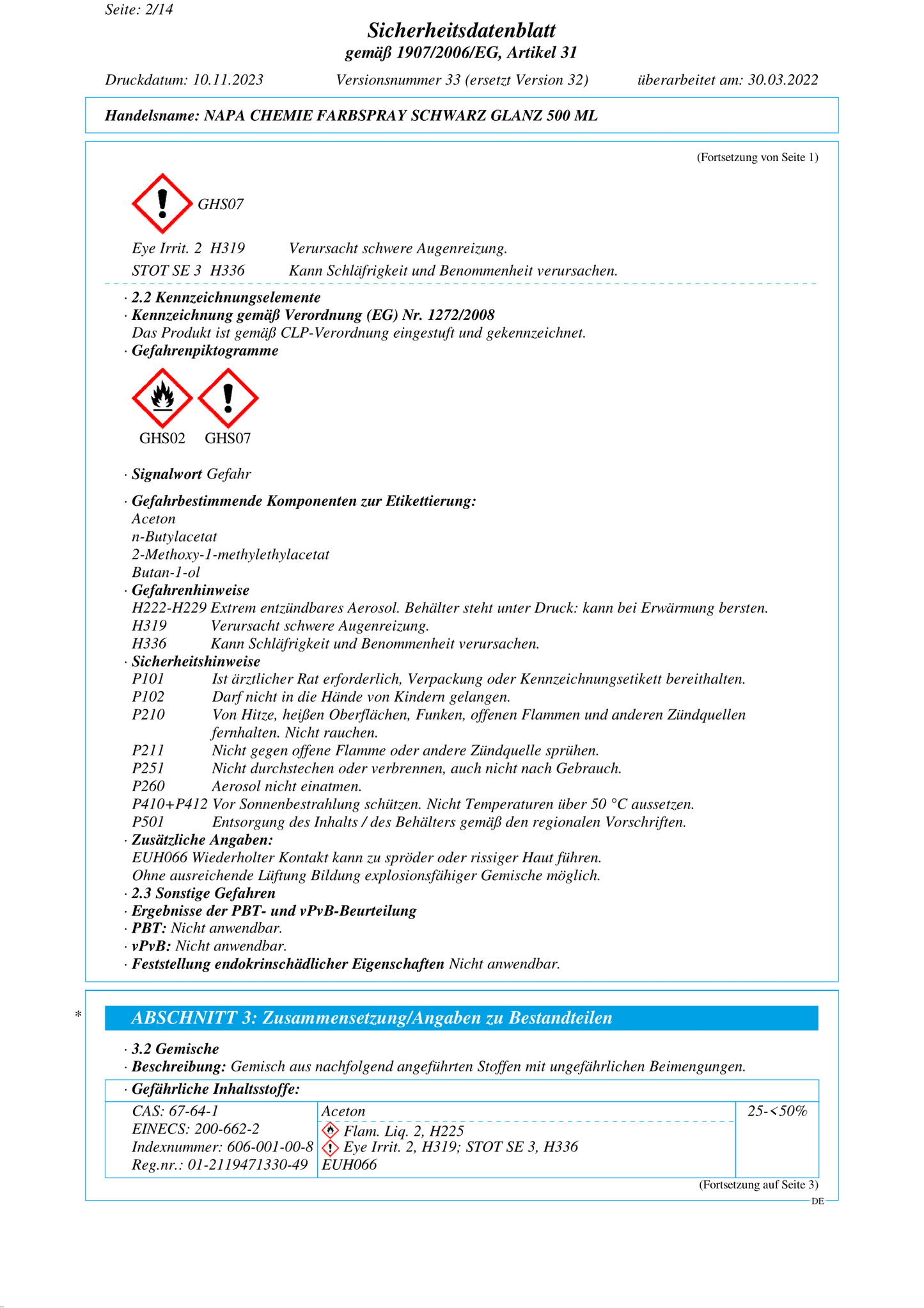 Farbspray Schwarz Glanz 500ML